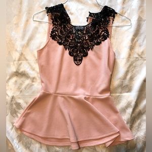 Pink Poplin with Black Lace detail